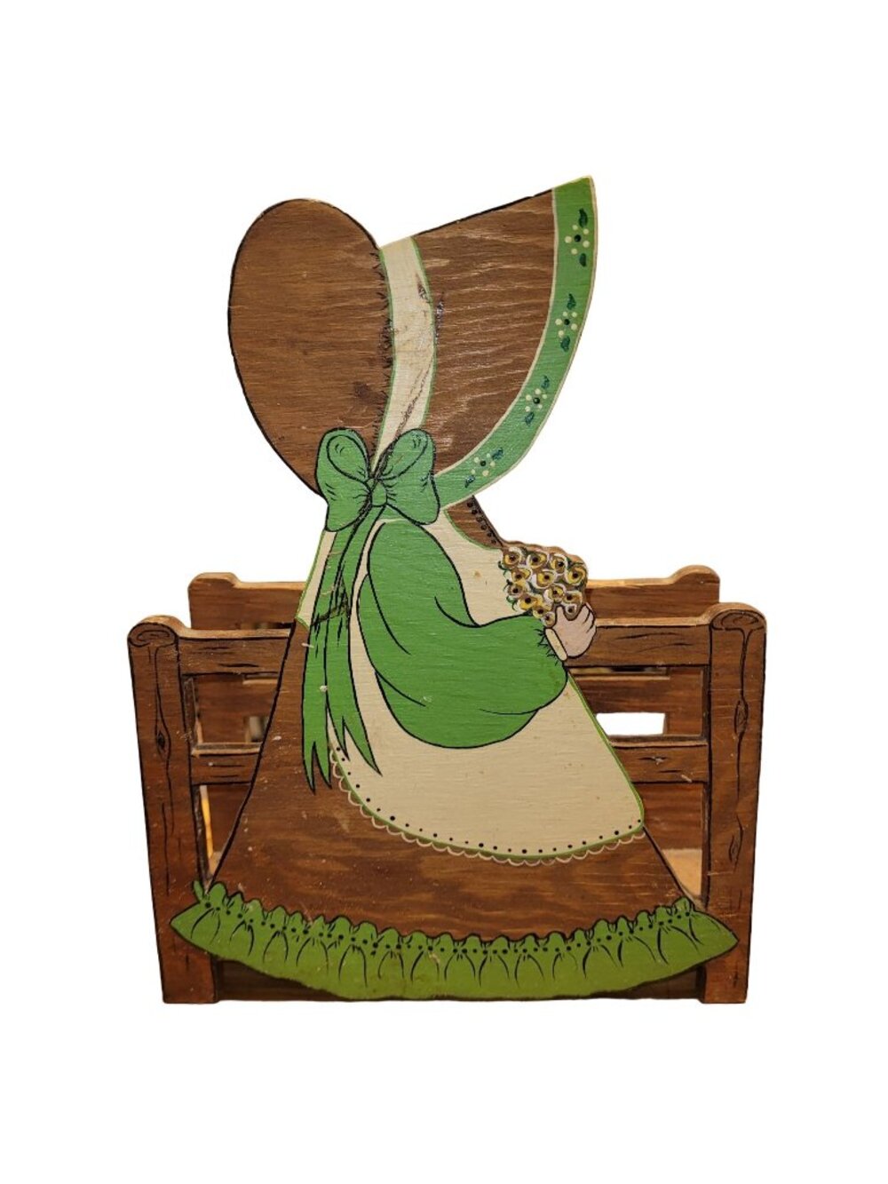 Vintage 70s Holly Hobbie Wooden Napkin Holder Country Kitchen Decor 10x8 USA